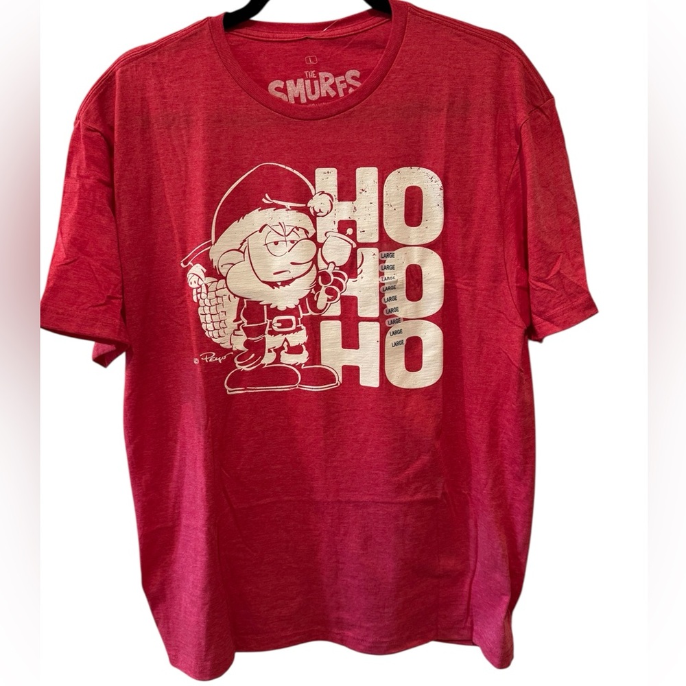 The Smurfs Red Christmas Santa Ho Ho Ho Tee Shirt Holiday Party Size Large NWT